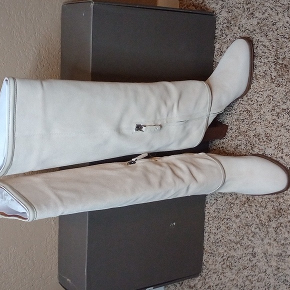 FRANCO SARTO INFORMA WEST HIGH SHAFT BOOTS ECRU WHITE SUEDE 6M - Picture 2 of 7